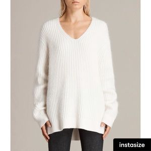 All Saints V- Neck Mohair Cream Sweater Small